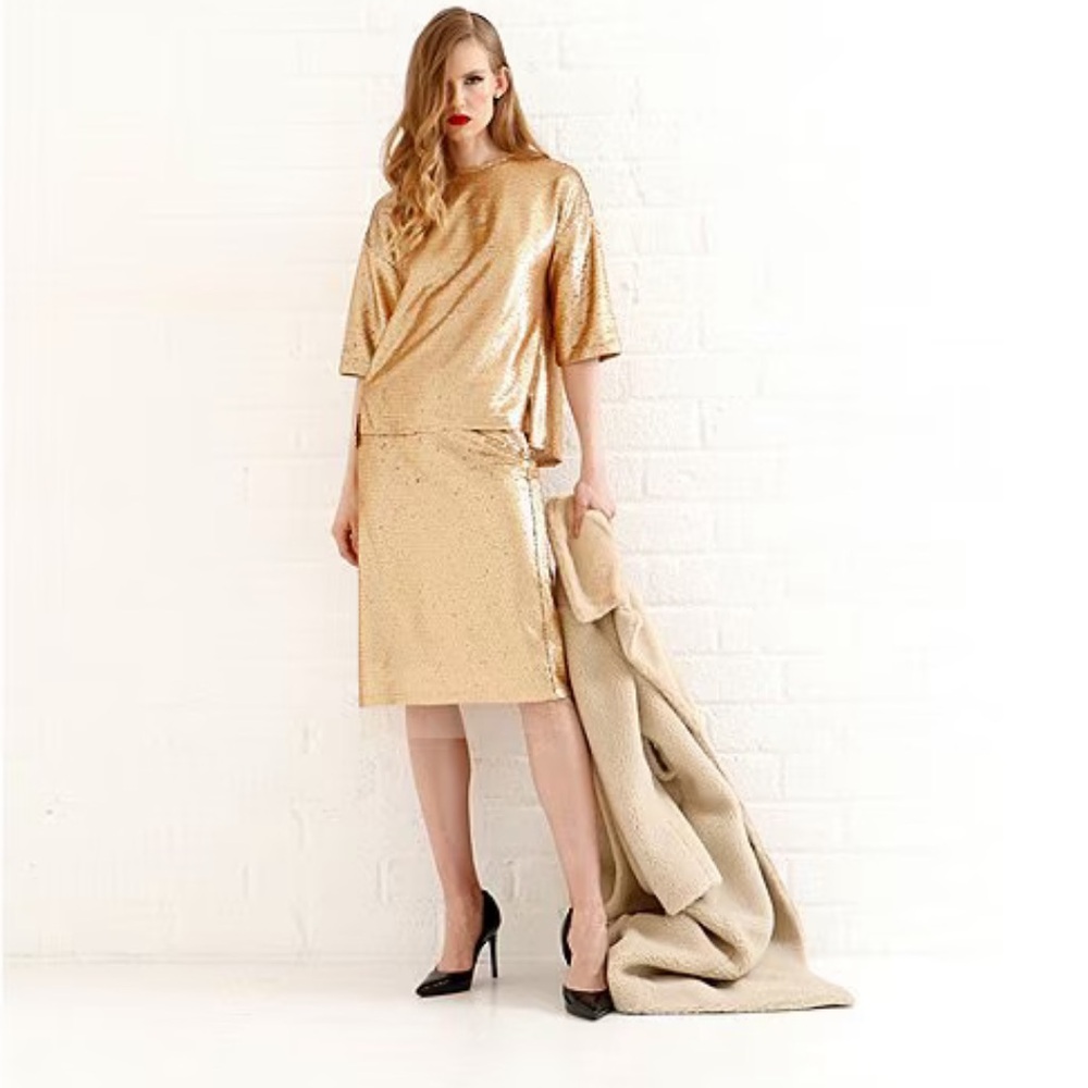 NWT Le' AL.X
Sequin High Rise A-Line Mesh Trim Midi Coordinating Skirt